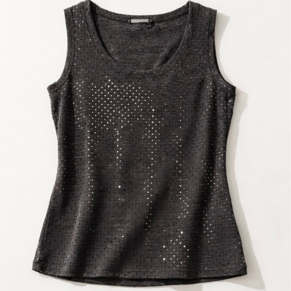 St. John Paillettes Charcoal Gray Micro Square Sequin Stretch Tank Top, Large - Picture 2 of 11